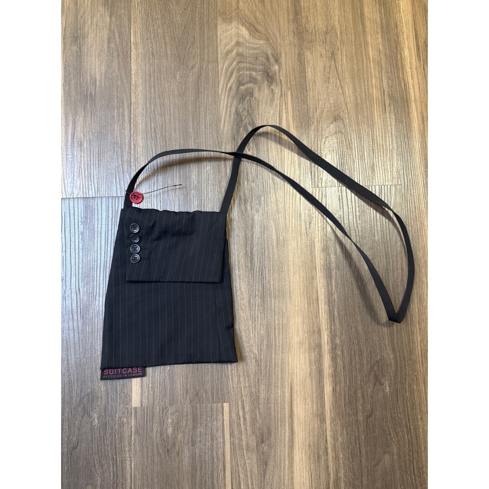 Suitcase Recycled Crossbody Bag Unisex OS Black Pinstripe Upcycled Suit Fabric